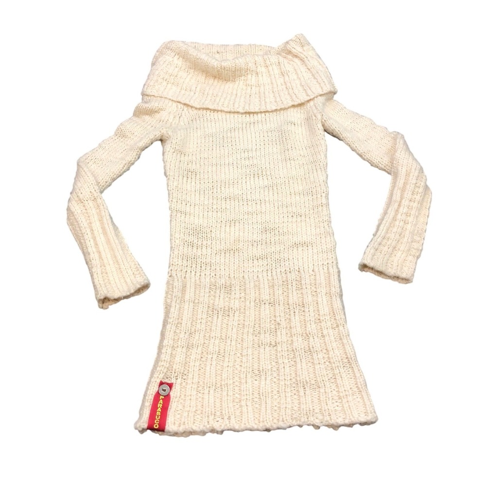 Y2K Parasuco Sweater Womens S Cream‎ Off Shoulder Chunky Knit Wool Blend LF5E021